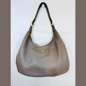 Prada Vitello Daino Leather Taupe Color Shoulder Bag with Gold Tone Hardware